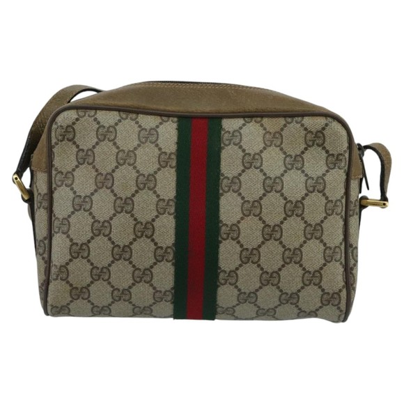 GUCCI GG Supreme Web Sherry Line Shoulder Bag PVC Beige Green Red Auth 98780 - Picture 2 of 16